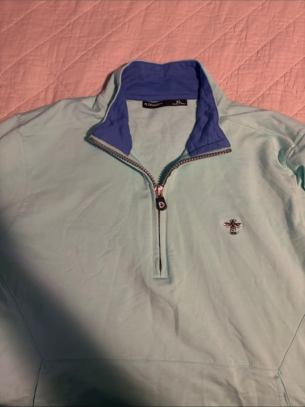 Men's Light Aqua Quarter-Zip Sweater with Blue Contrast Collar